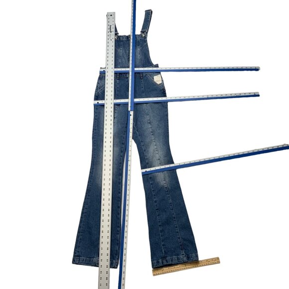 Free People We The Free Camilla Denim Overalls XS Rolling River Bell Bottoms - Picture 5 of 12